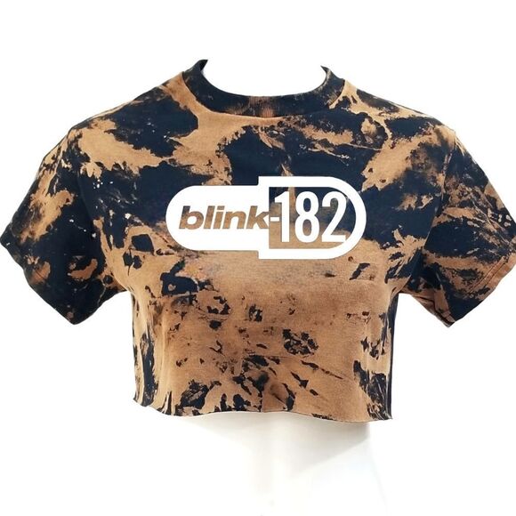 BLINK 182 Acid Washed, Distressed "Cropped" Crop Top (Band Tee) Punk Rock Tee - Picture 1 of 5